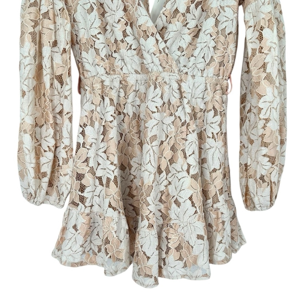 Here Comes the Sun Lace Mini Dress size AUS 12/US Large White Mocha Keyhole Back - Picture 8 of 16